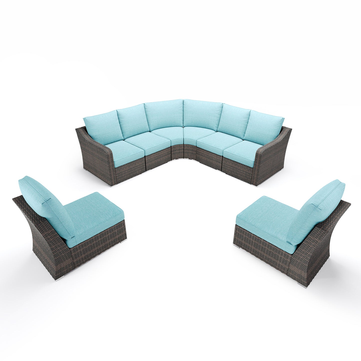 Premium 8 Piece L-shaped Patio Furniture Set with Turquoise Cushions