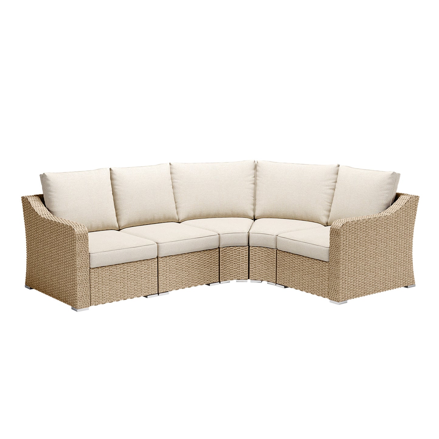5-Piece L-shaped Patio Furniture Conversation Set with Beige Cushions – Handwoven Design