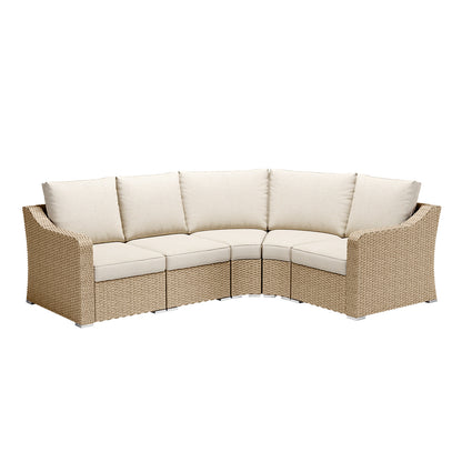 5-Piece L-shaped Patio Furniture Conversation Set with Beige Cushions – Handwoven Design