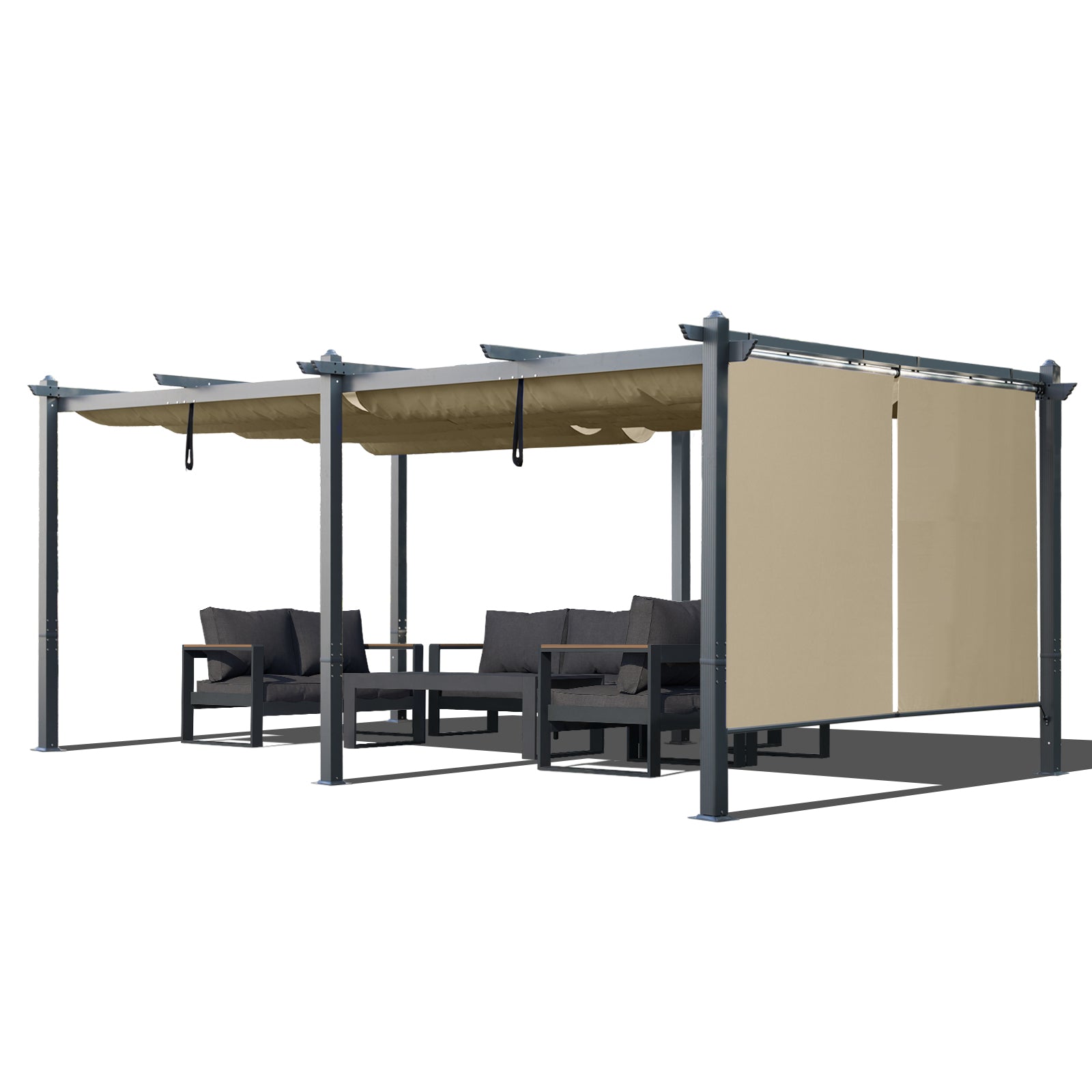 12x20 ft. Outdoor Pergola with Retractable Shade Canopy, Aluminum Frame, Roller Shade Curtain - Aoodor 