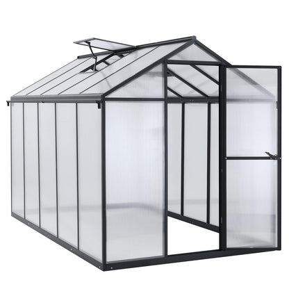 6x8/6x10 ft. Walk-in Polycarbonate Greenhouse with Roof Vent and Door lock