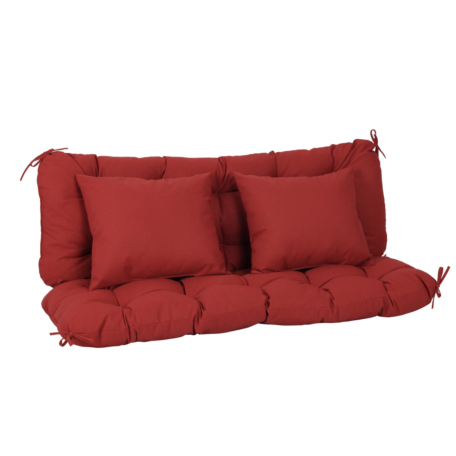 59" Tufted Porch Swing Cushions, Extra 5.1" Thick Outdoor Swing Bench Replacement Cushion with Backrest and 2 Pillows - Red - Aoodor 