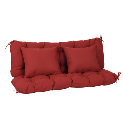 59" Tufted Porch Swing Cushions, Extra 5.1" Thick Outdoor Swing Bench Replacement Cushion with Backrest and 2 Pillows - Red - Aoodor 