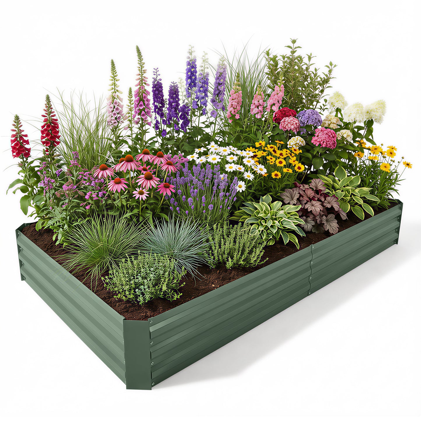 6x3/8x4 ft. Outdoor Raised Garden Bed - Reinforced Galvanized Steel Planter Box - Aoodor 