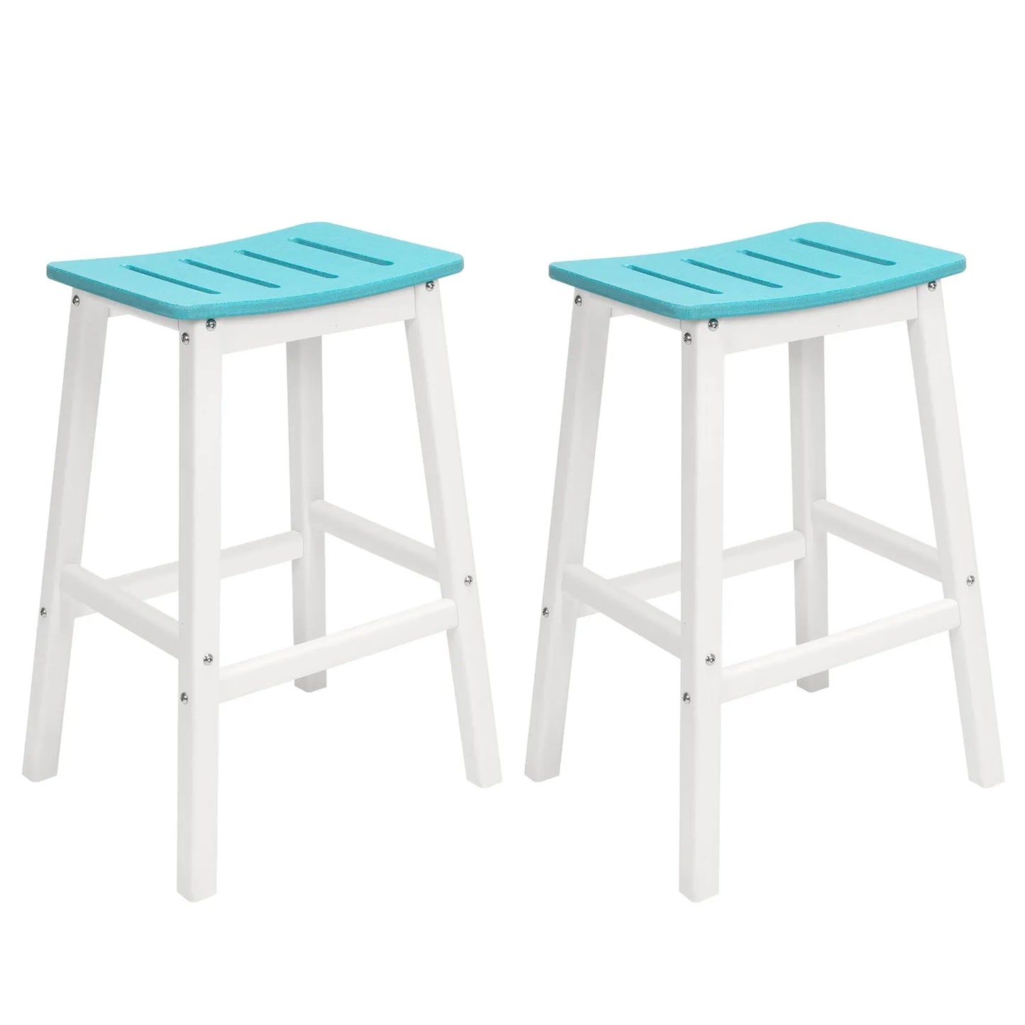 28 Inch Outdoor Bar Stools Set of 2, HDPE Patio Bar Height Saddle Stools with Footrest for Backyard - Aoodor 