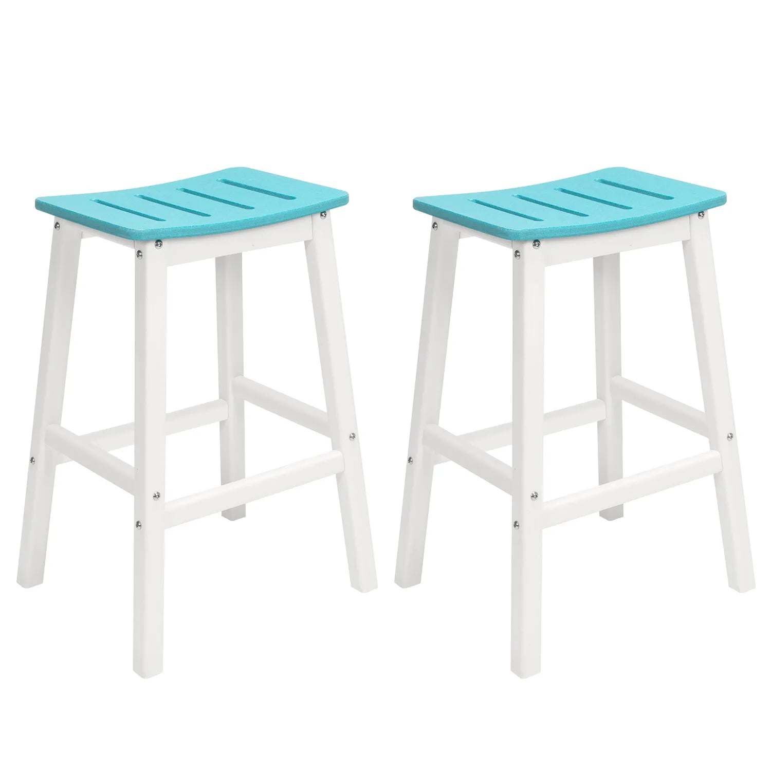 28 Inch Outdoor Bar Stools Set of 2, HDPE Patio Bar Height Saddle Stools with Footrest for Backyard - Aoodor 