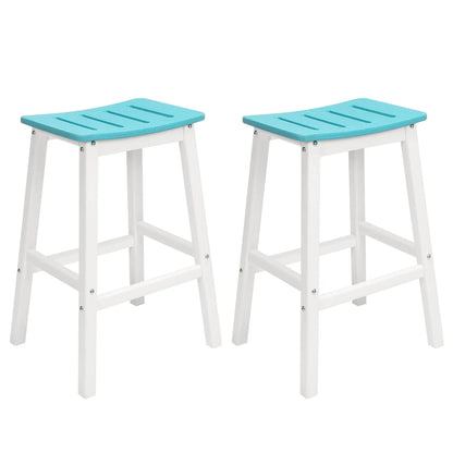 28 Inch Outdoor Bar Stools Set of 2, HDPE Patio Bar Height Saddle Stools with Footrest for Backyard - Aoodor 