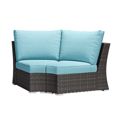 Aoodor Patio Corner Rattan Sofa with Turquoise Cushions - Flexible Modular Design