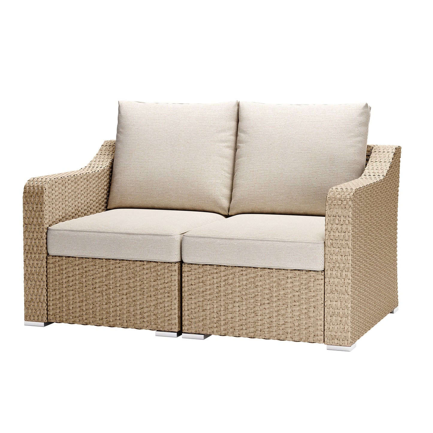 Aoodor Loveseat Patio Rattan Sofa with Beige Cushions: Premium Modular Sets