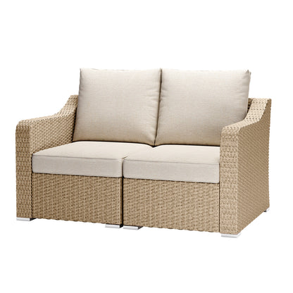 Aoodor Loveseat Patio Rattan Sofa with Beige Cushions: Premium Modular Sets