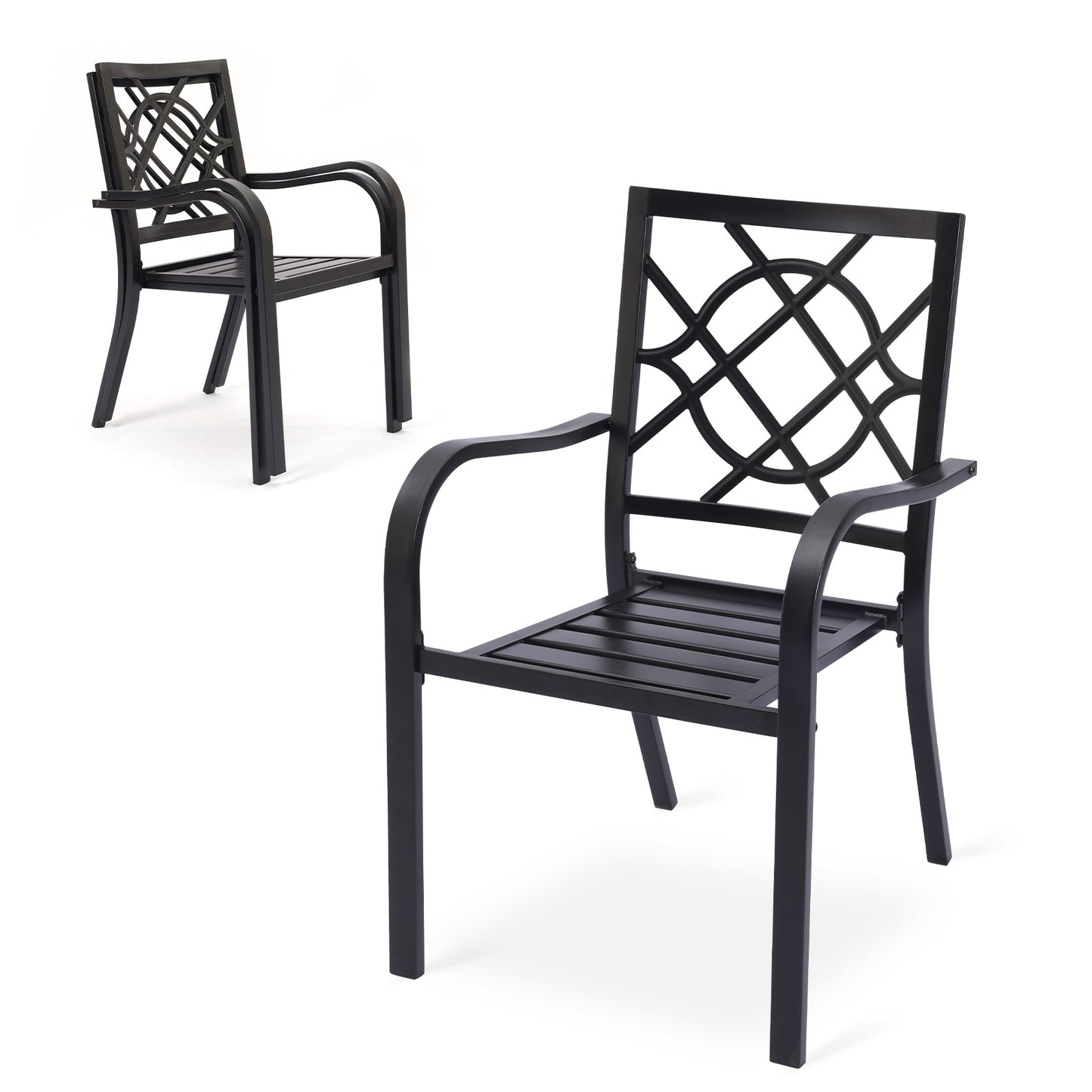 Patio Dining Chairs Set of 2, Stackable Metal Chairs, Geometric Pattern