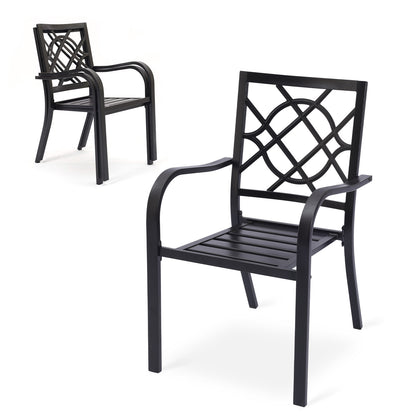 Patio Dining Chairs Set of 2, Stackable Metal Chairs, Geometric Pattern