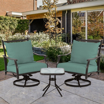 Outdoor Swivel Chair Set -  Two Chairs, One Glass Table, and Two Thick Cushions - Aoodor 