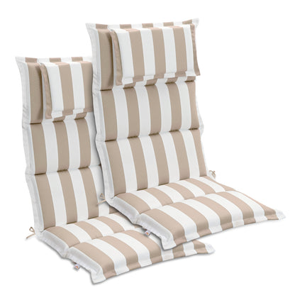 47x21x2.4 inch High Back Patio Chair Cushions with Headrest, Multi-Section, Beige Stripe