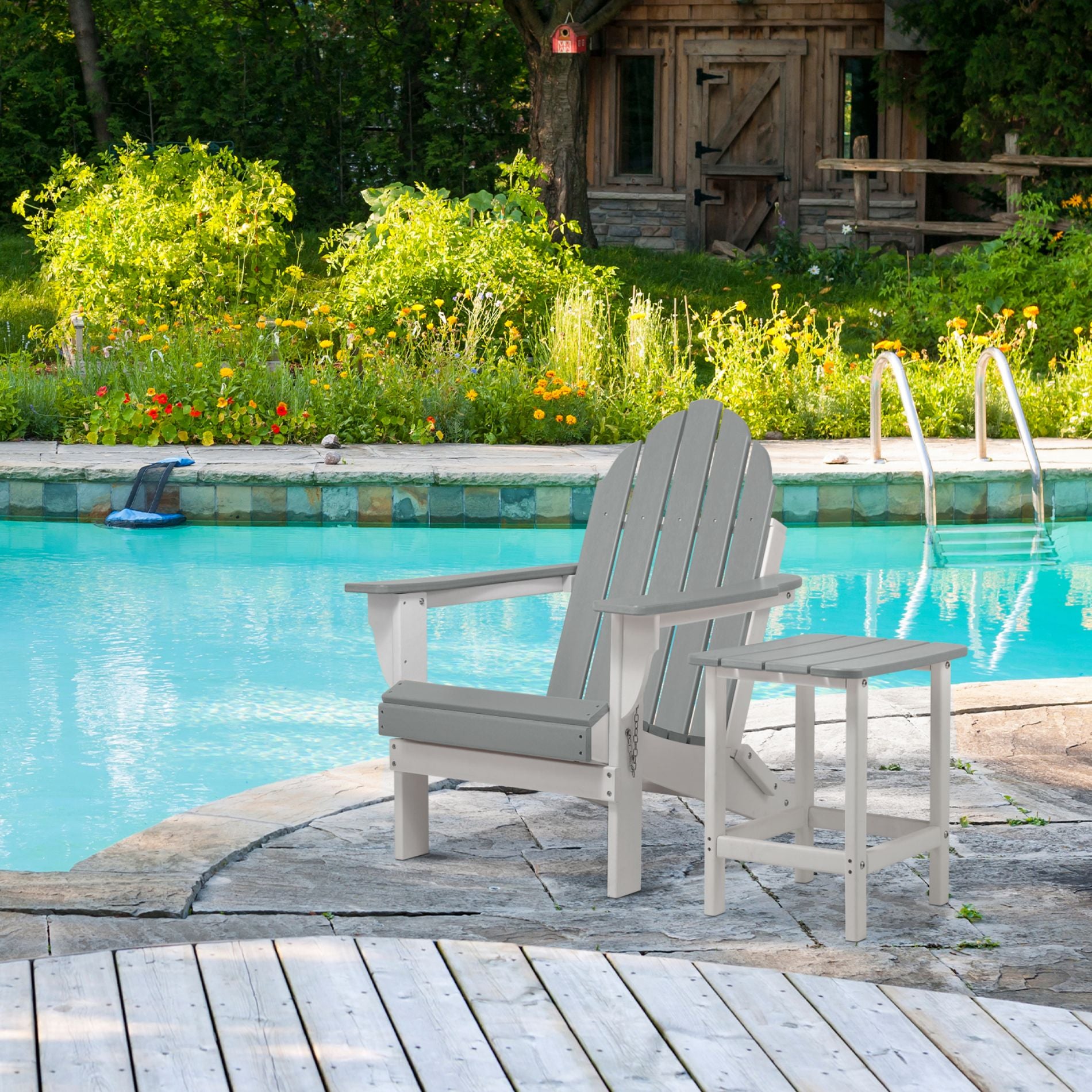 18x14.6x19 inch Outdoor Side Table, Square Adirondack Patio End Table for Patio, Pool, Porch - Aoodor 