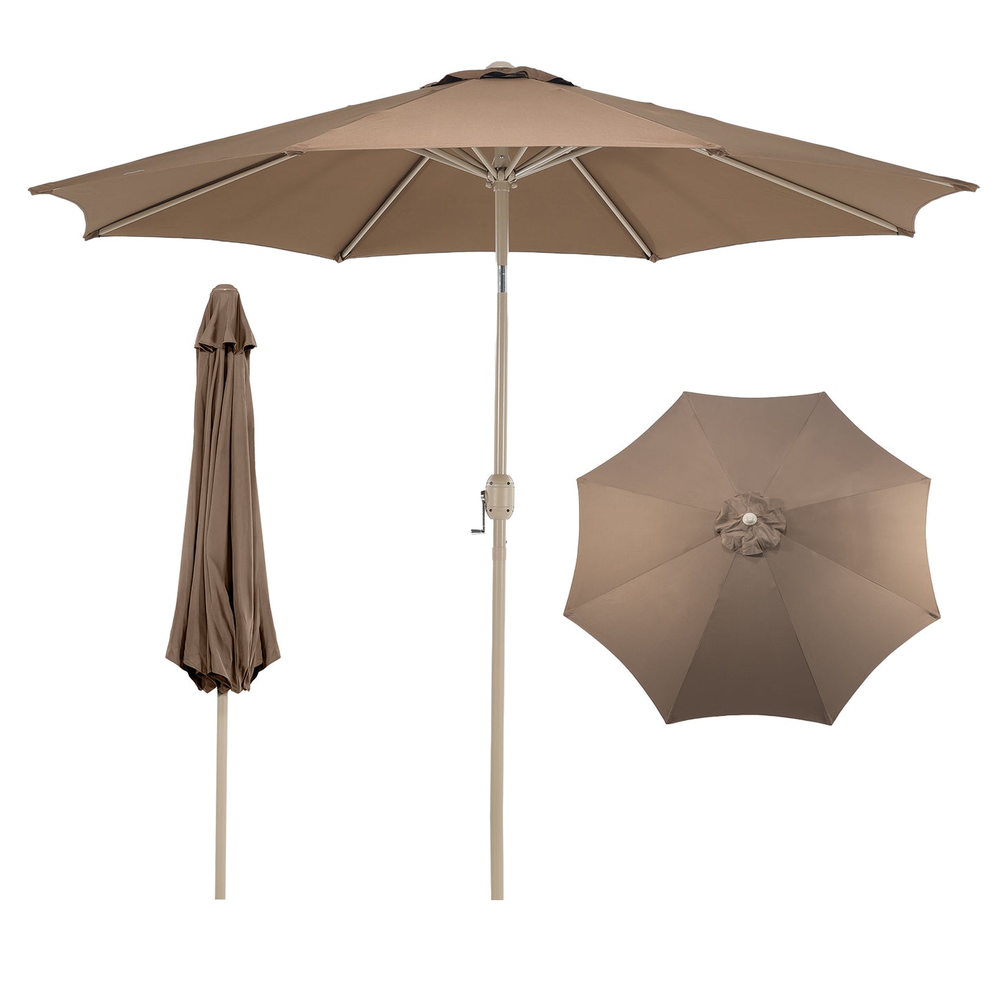 9 ft. Outdoor Patio Market Umbrella with 8 Sturdy Ribs, Push Button Tilt and Crank - Aoodor 