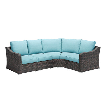 5-Piece L-shaped Patio Furniture Conversation Set with Turquoise Cushions – Stylish Outdoor Value Set