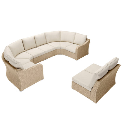 10 Piece Half Moon Wicker Outdoor Sectional Set: Weather-Resistant Luxury