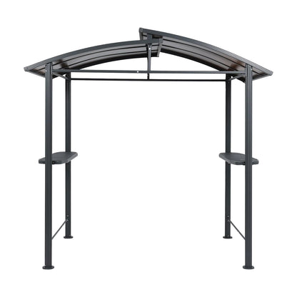 8'x5' Outdoor Hardtop Grill Gazebo Double-Tier Polycarbonate Roof with Side Shelves for Patio BBQ
