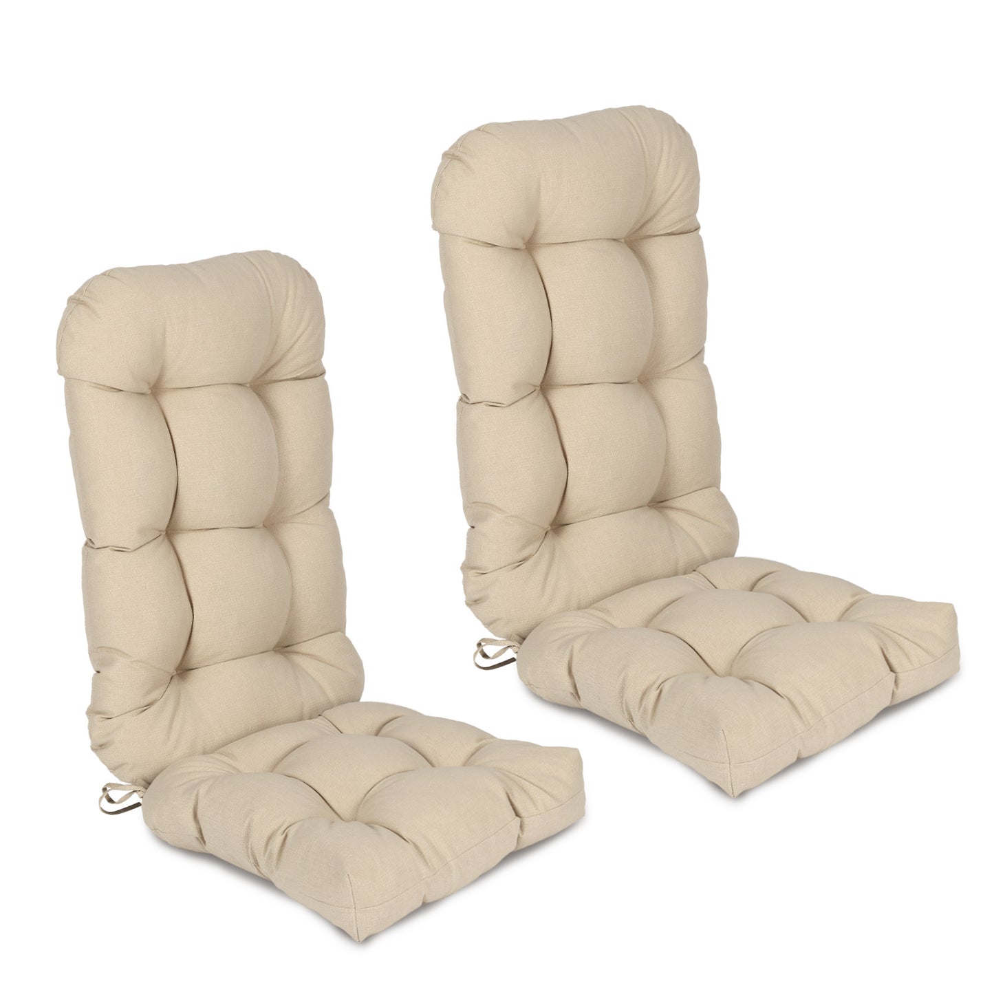 Outdoor High Back Tufted Adirondack Chair Cushion, Patio Rocking Chair Cushions with Ties, Set of 2, Khaki