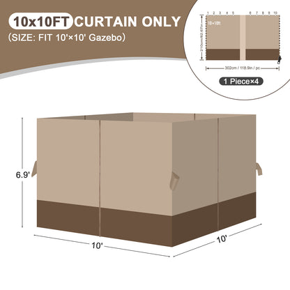Outdoor Gazebo Curtains, 4 Panels Privacy Sidewall Replacement (Curtain Only) - Sand Yellow and Brown - Aoodor 