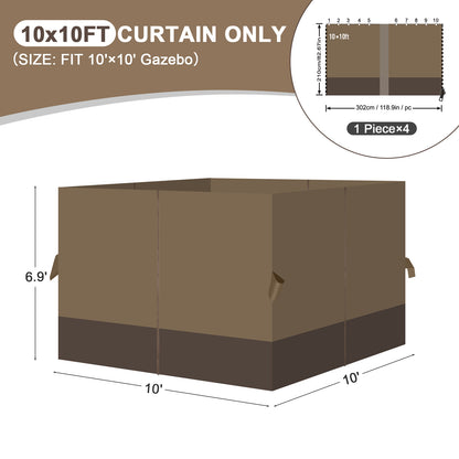 Outdoor Gazebo Curtains, 4 Panels Privacy Sidewall Replacement (Curtain Only) - Light Coffee and Coffee - Aoodor 