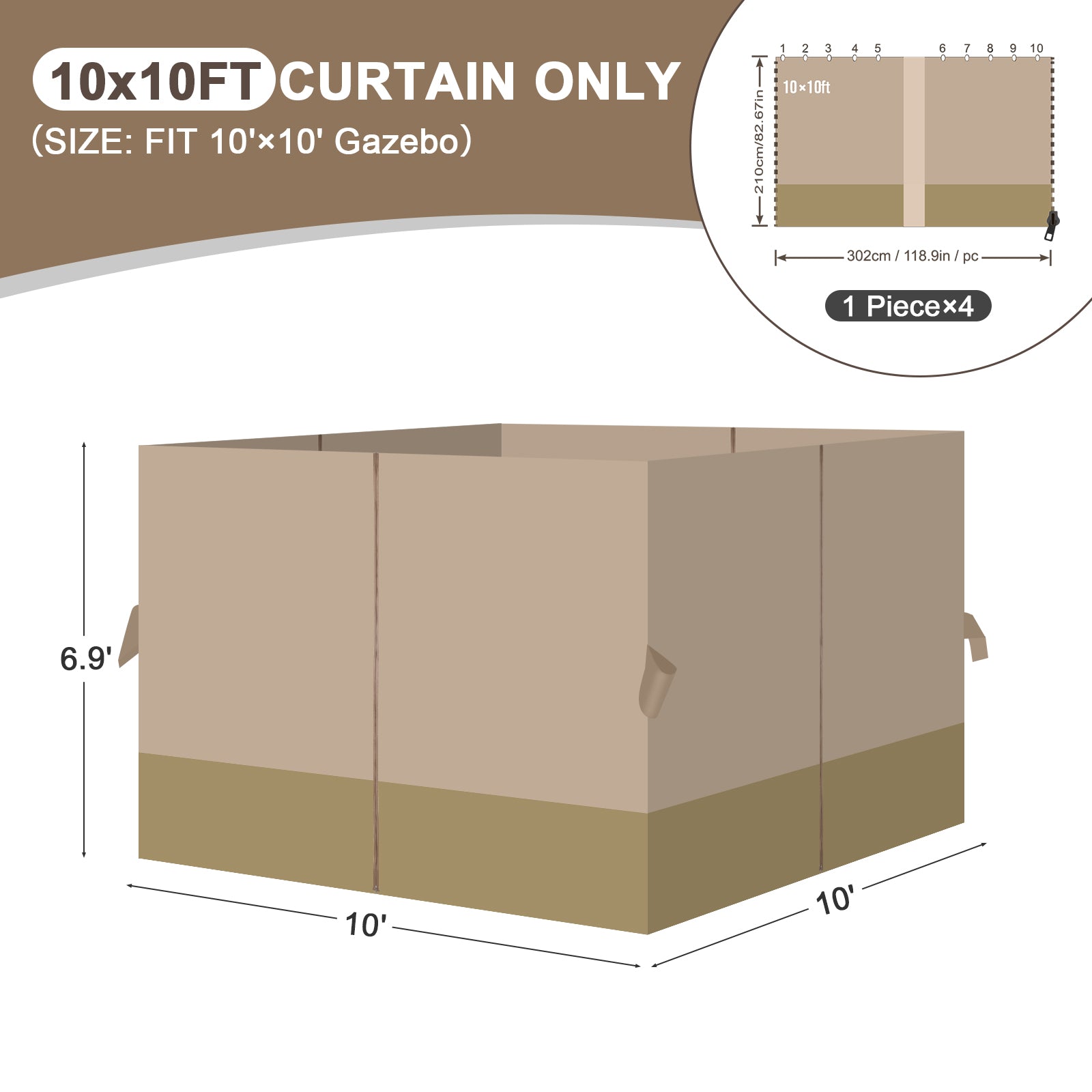 Outdoor Gazebo Curtains, 4 Panels Privacy Sidewall Replacement (Curtain Only) - Sand Yellow and Khaki - Aoodor 