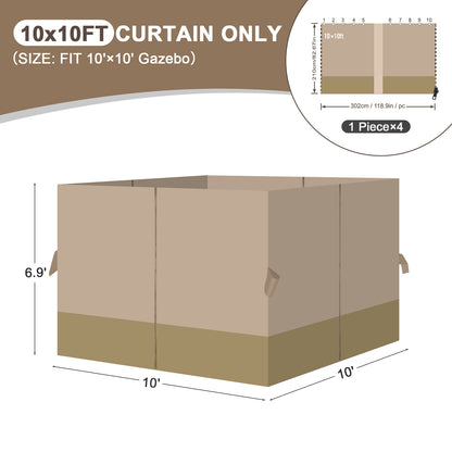 Outdoor Gazebo Curtains, 4 Panels Privacy Sidewall Replacement (Curtain Only) - Sand Yellow and Khaki - Aoodor 