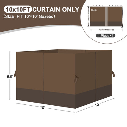 Outdoor Gazebo Curtains, 4 Panels Privacy Sidewall Replacement (Curtain Only) - Brown and Coffee - Aoodor 