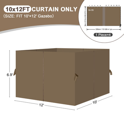 Outdoor Gazebo Curtains, 4 Panels Privacy Sidewall Replacement (Curtain Only) - Light Coffee - Aoodor 