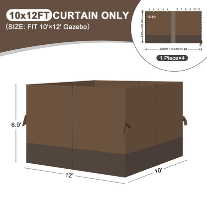 Outdoor Gazebo Curtains, 4 Panels Privacy Sidewall Replacement (Curtain Only) - Brown and Coffee - Aoodor 
