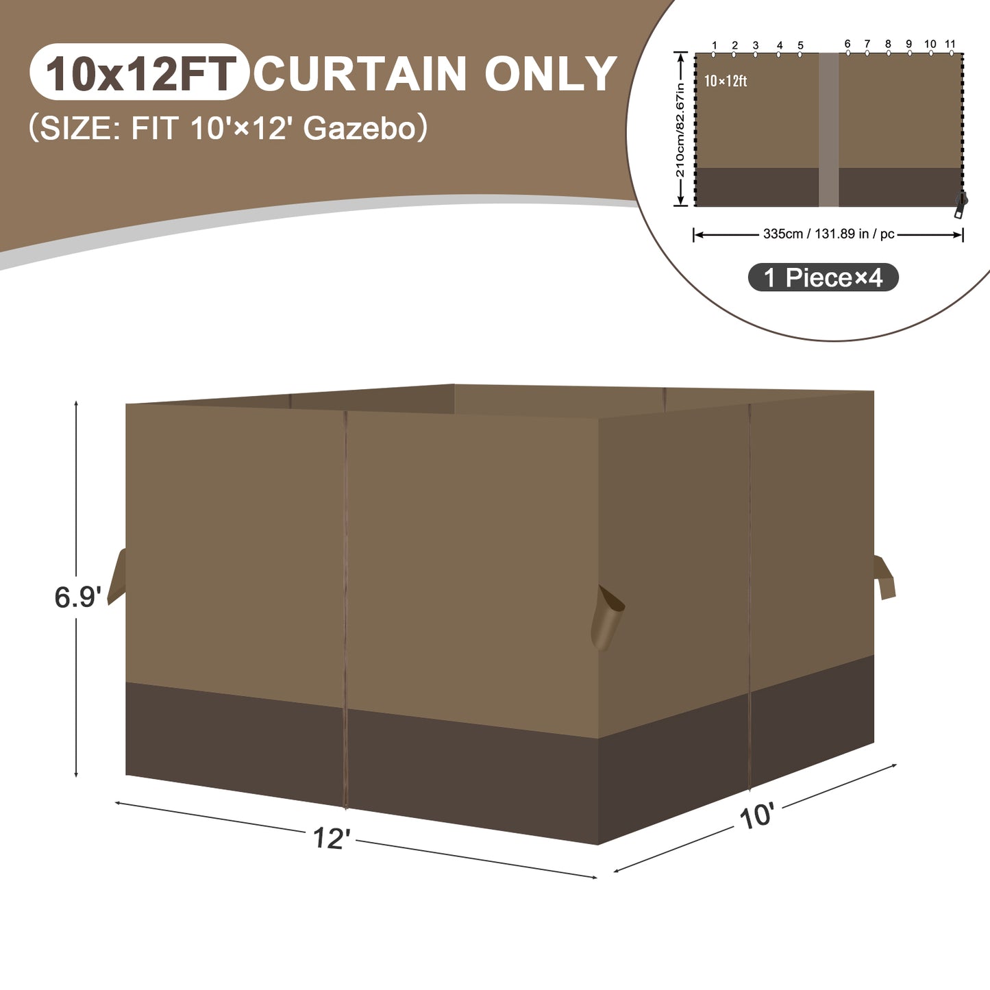 Outdoor Gazebo Curtains, 4 Panels Privacy Sidewall Replacement (Curtain Only) - Light Coffee and Coffee - Aoodor 