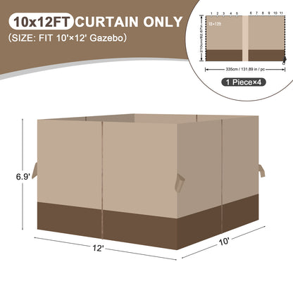 Outdoor Gazebo Curtains, 4 Panels Privacy Sidewall Replacement (Curtain Only) - Sand Yellow and Brown - Aoodor 