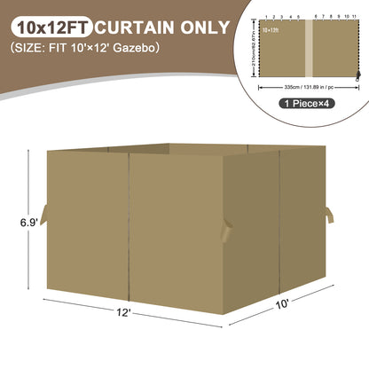 Outdoor Gazebo Curtains, 4 Panels Privacy Sidewall Replacement (Curtain Only) - Khaki - Aoodor 