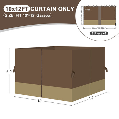 Outdoor Gazebo Curtains, 4 Panels Privacy Sidewall Replacement (Curtain Only) - Coffee and Khaki - Aoodor 