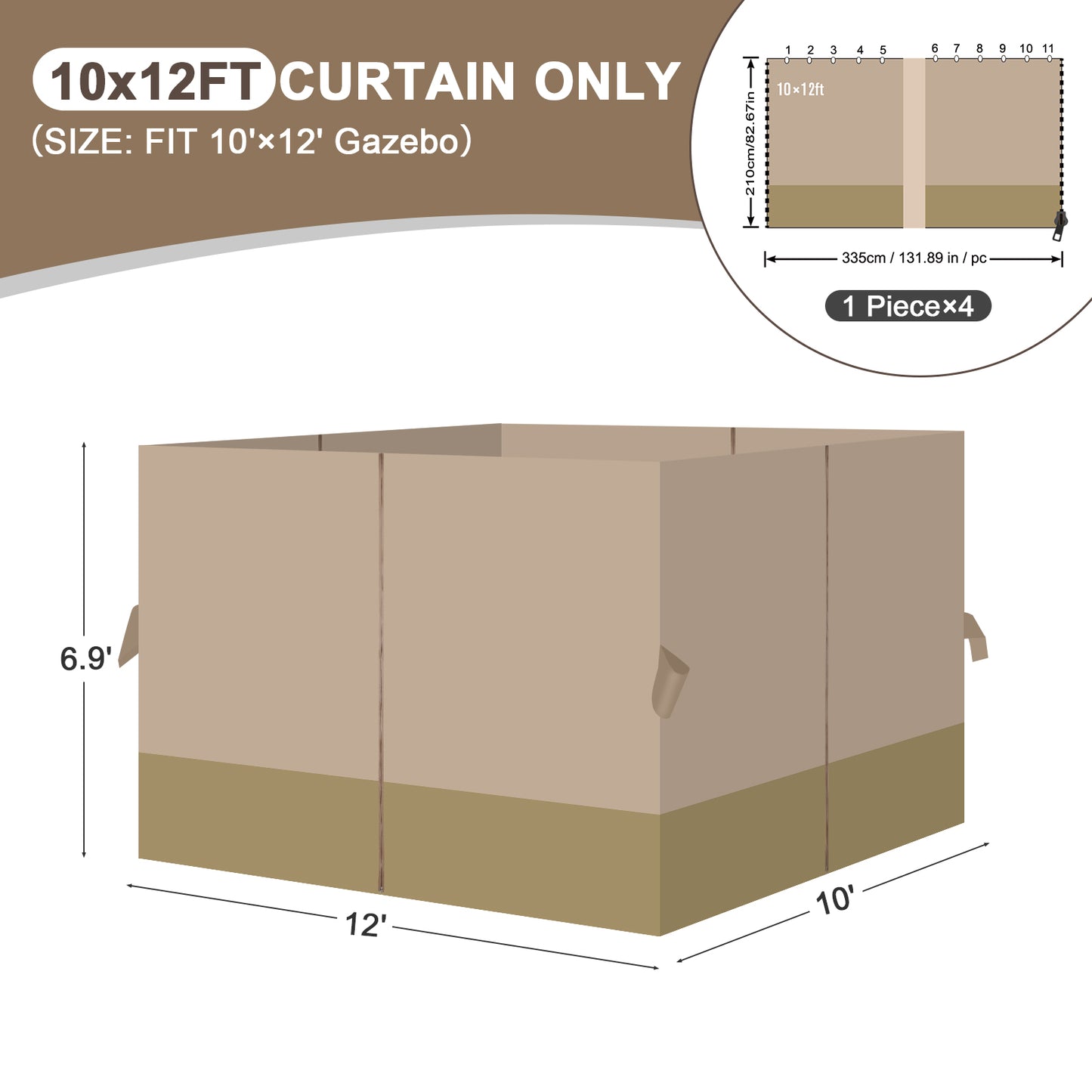 Outdoor Gazebo Curtains, 4 Panels Privacy Sidewall Replacement (Curtain Only) - Sand Yellow and Khaki - Aoodor 