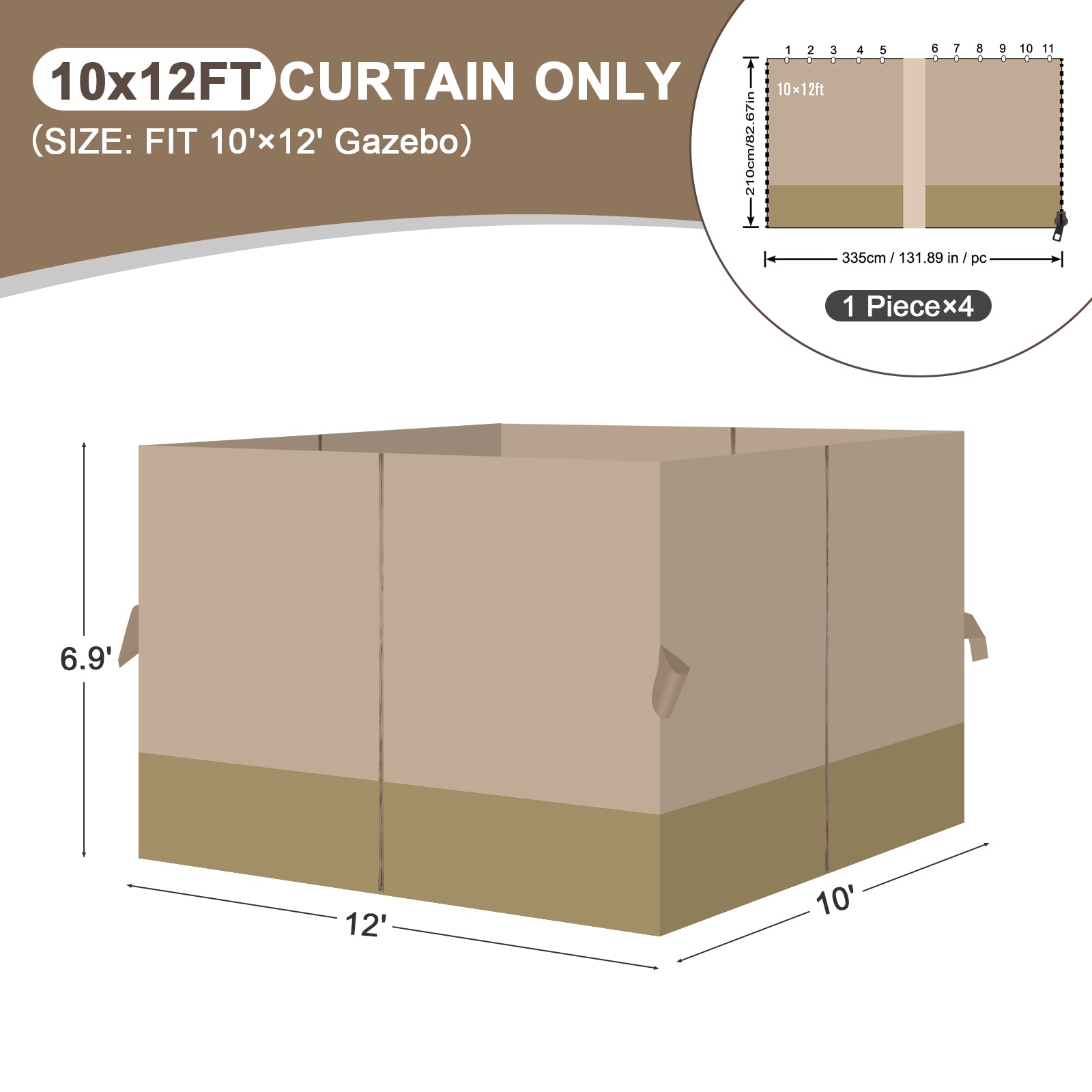Outdoor Gazebo Curtains, 4 Panels Privacy Sidewall Replacement (Curtain Only) - Sand Yellow and Khaki - Aoodor 
