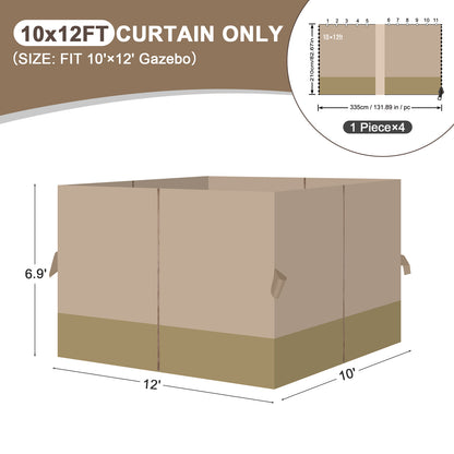 Outdoor Gazebo Curtains, 4 Panels Privacy Sidewall Replacement (Curtain Only) - Sand Yellow and Khaki - Aoodor 