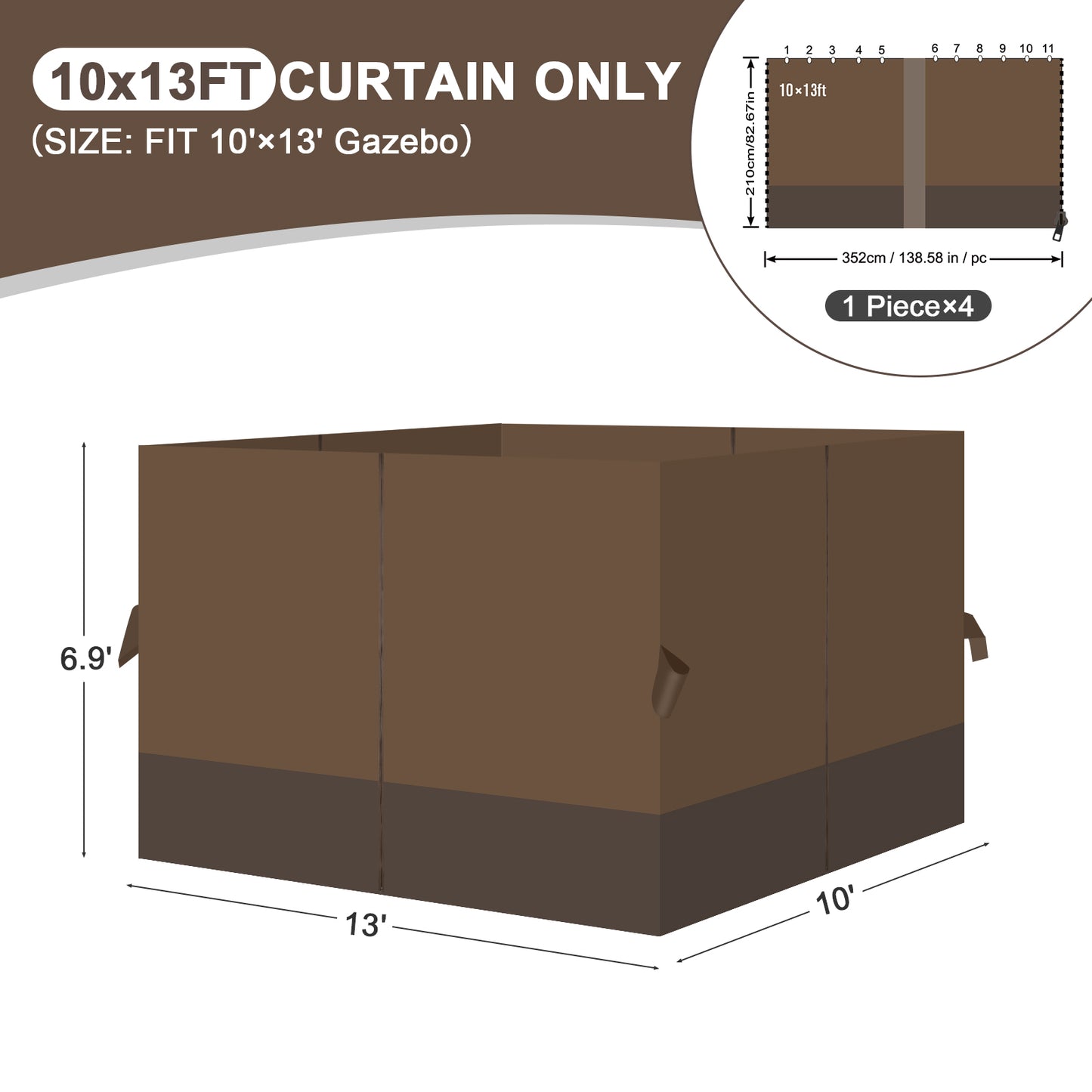 Outdoor Gazebo Curtains, 4 Panels Privacy Sidewall Replacement (Curtain Only) - Brown and Coffee - Aoodor 