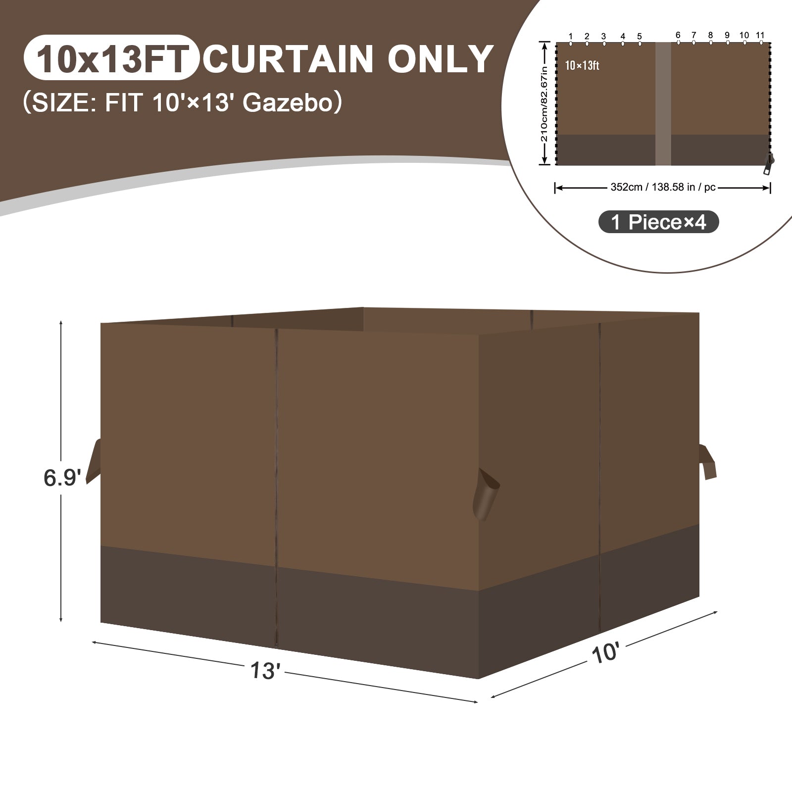 Outdoor Gazebo Curtains, 4 Panels Privacy Sidewall Replacement (Curtain Only) - Brown and Coffee - Aoodor 