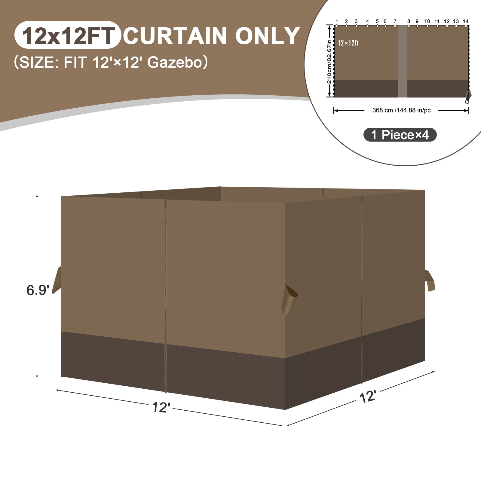 Outdoor Gazebo Curtains, 4 Panels Privacy Sidewall Replacement (Curtain Only) - Light Coffee and Coffee - Aoodor 