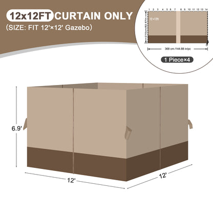 Outdoor Gazebo Curtains, 4 Panels Privacy Sidewall Replacement (Curtain Only) - Sand Yellow and Brown - Aoodor 