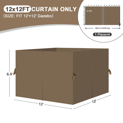 Outdoor Gazebo Curtains, 4 Panels Privacy Sidewall Replacement (Curtain Only) - Light Coffee - Aoodor 