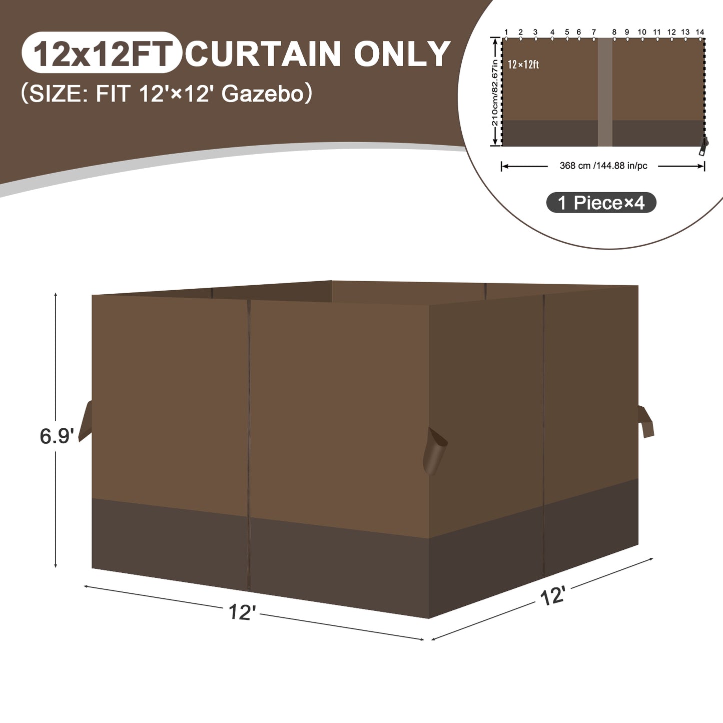 Outdoor Gazebo Curtains, 4 Panels Privacy Sidewall Replacement (Curtain Only) - Brown and Coffee - Aoodor 
