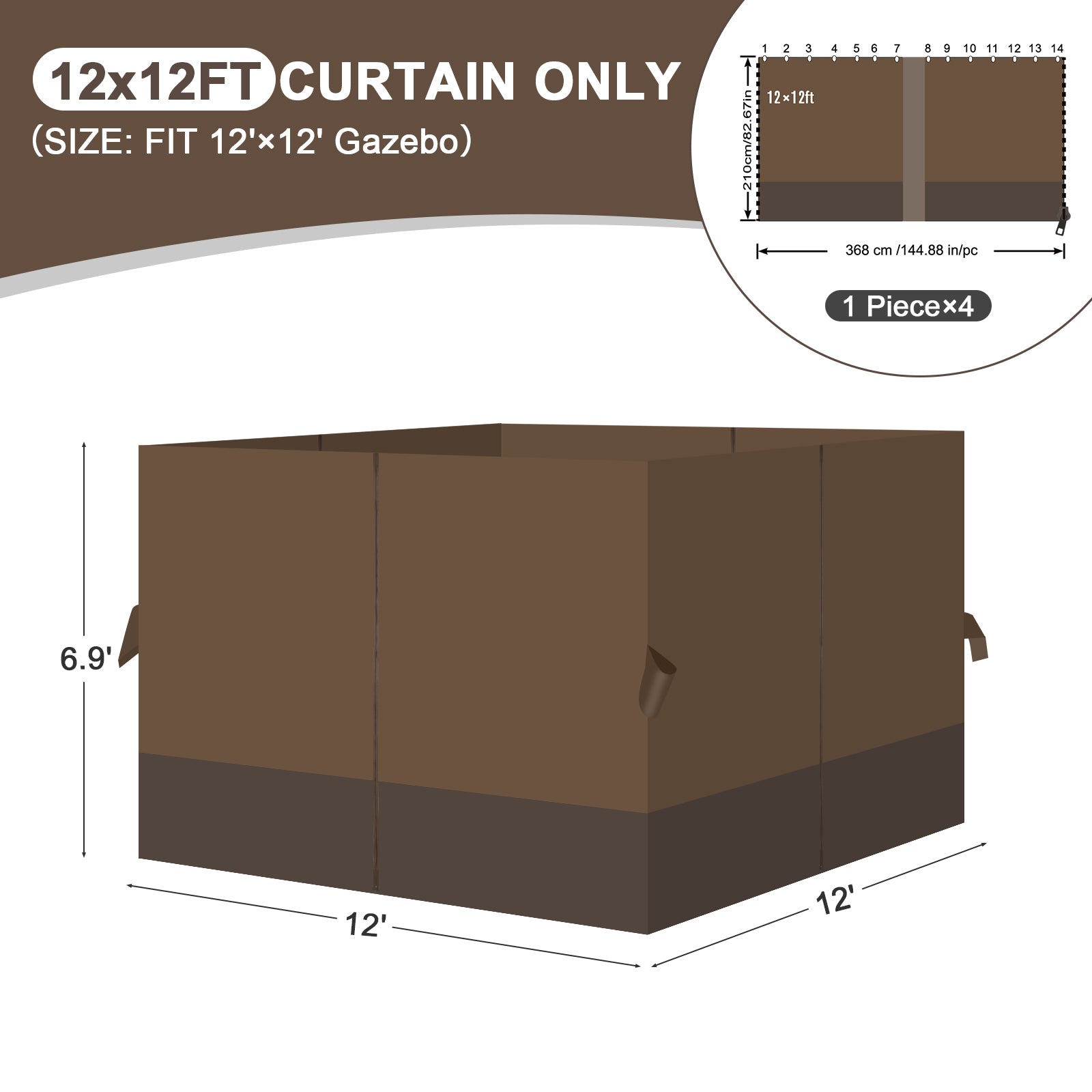 Outdoor Gazebo Curtains, 4 Panels Privacy Sidewall Replacement (Curtain Only) - Brown and Coffee - Aoodor 