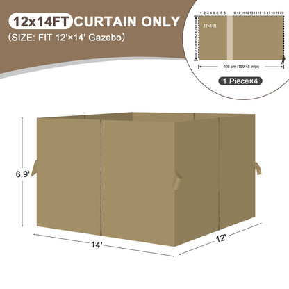 Outdoor Gazebo Curtains, 4 Panels Privacy Sidewall Replacement (Curtain Only) - Khaki - Aoodor 