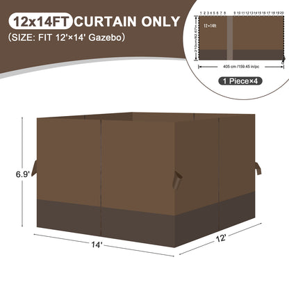 Outdoor Gazebo Curtains, 4 Panels Privacy Sidewall Replacement (Curtain Only) - Brown and Coffee - Aoodor 