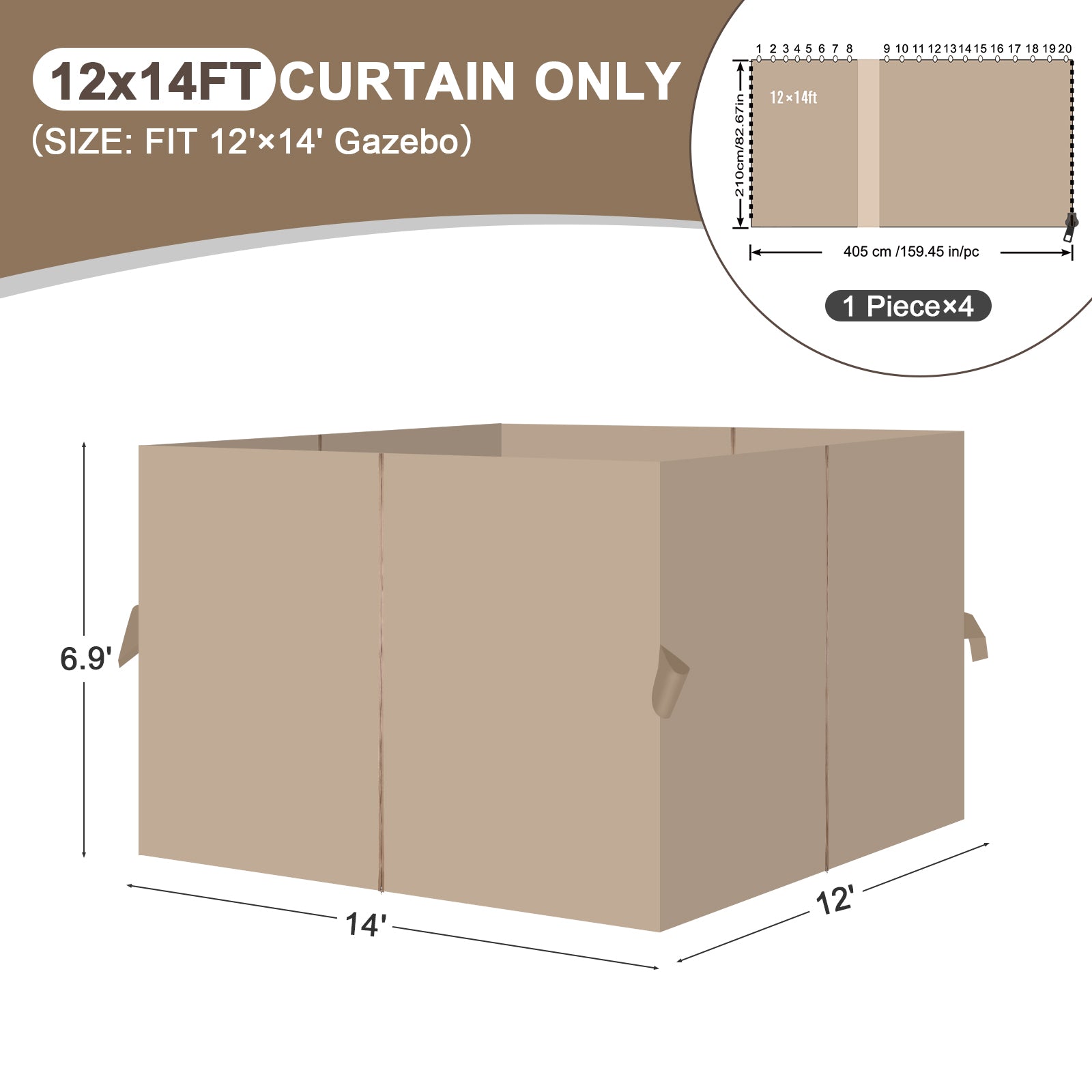 Outdoor Gazebo Curtains, 4 Panels Privacy Sidewall Replacement (Curtain Only) - Sand Yellow - Aoodor 