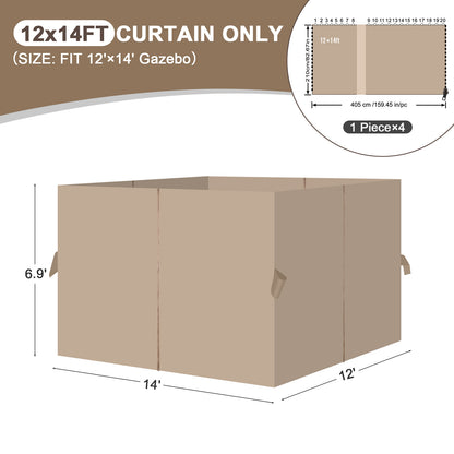 Outdoor Gazebo Curtains, 4 Panels Privacy Sidewall Replacement (Curtain Only) - Sand Yellow - Aoodor 