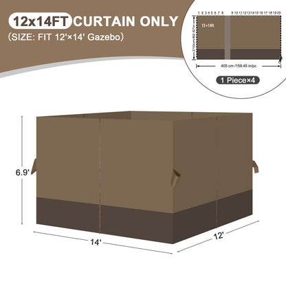 Outdoor Gazebo Curtains, 4 Panels Privacy Sidewall Replacement (Curtain Only) - Light Coffee and Coffee - Aoodor 
